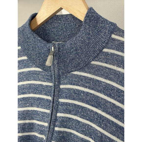 Peter Millar Wells ¼ Zip Merino Wool Linen Pullover Men’s XL Navy White Stripe - Picture 7 of 15